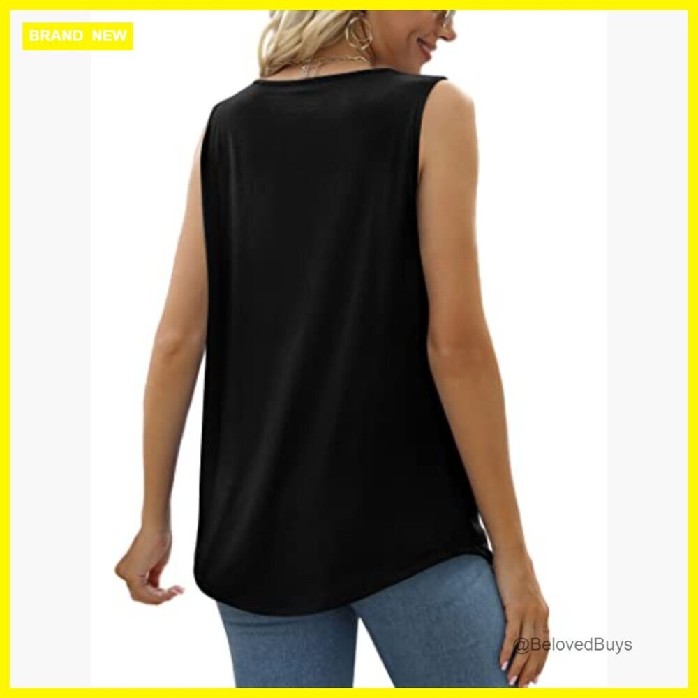 Loose Fit Pleated Tank Top Scoop Neck Lace Summer Tunic Flowy View 4